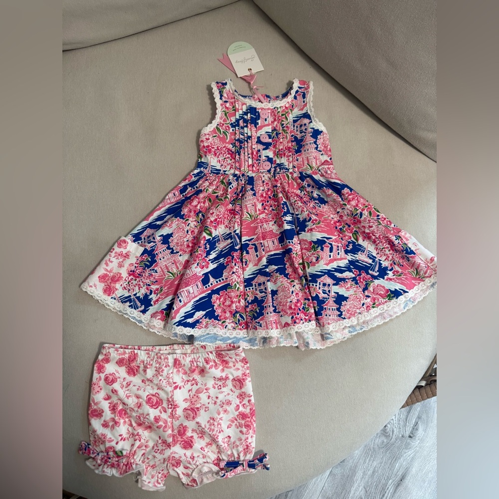SweetHoney Pink and Blue Floral Dress Set